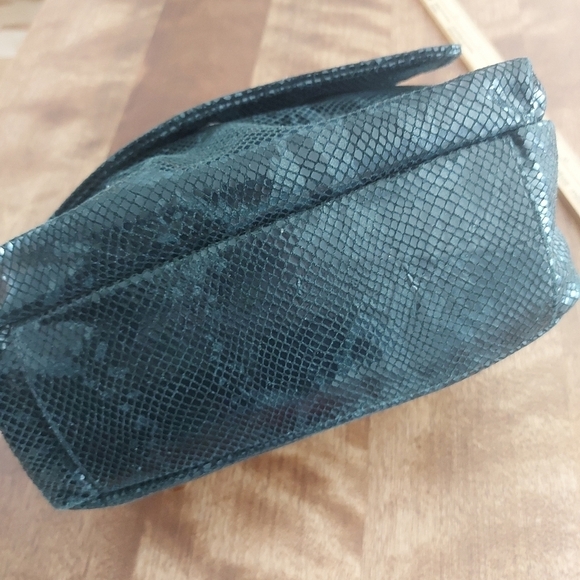 LUGANO snakeskin print glazed soft leather bag black purse Made in Italy - Picture 7 of 14